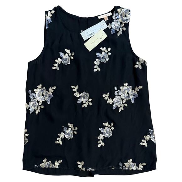 Skies Are Blue Tops - Skies Are Blue Sleeveless Blouse Nikolai Floral Sequined Stitch Fix Black Small